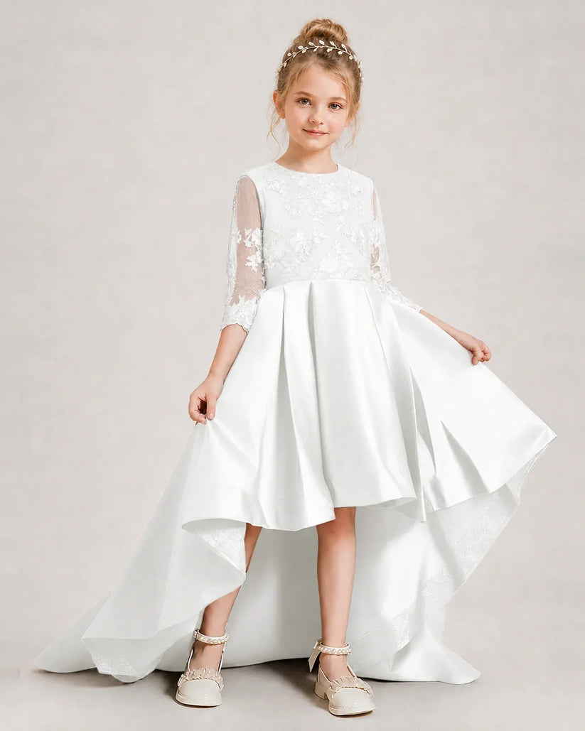 Ivory Satin A-line Pageant Dress Front View