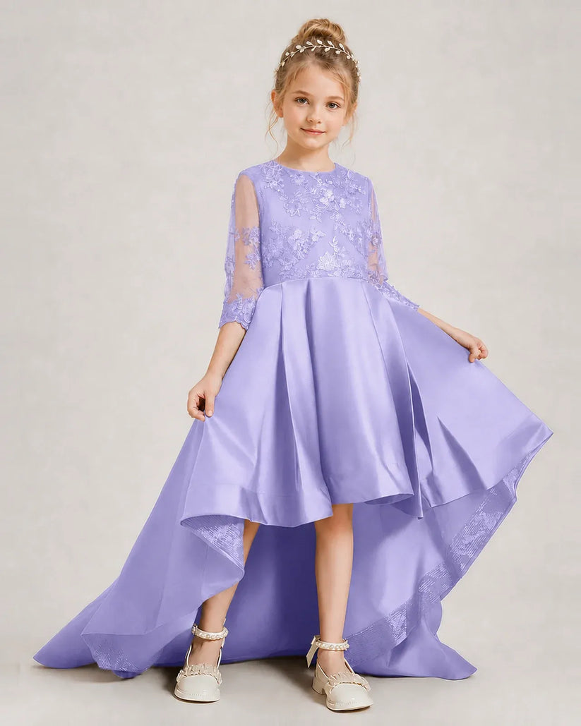Lavender Satin A-line Pageant Dress Front View