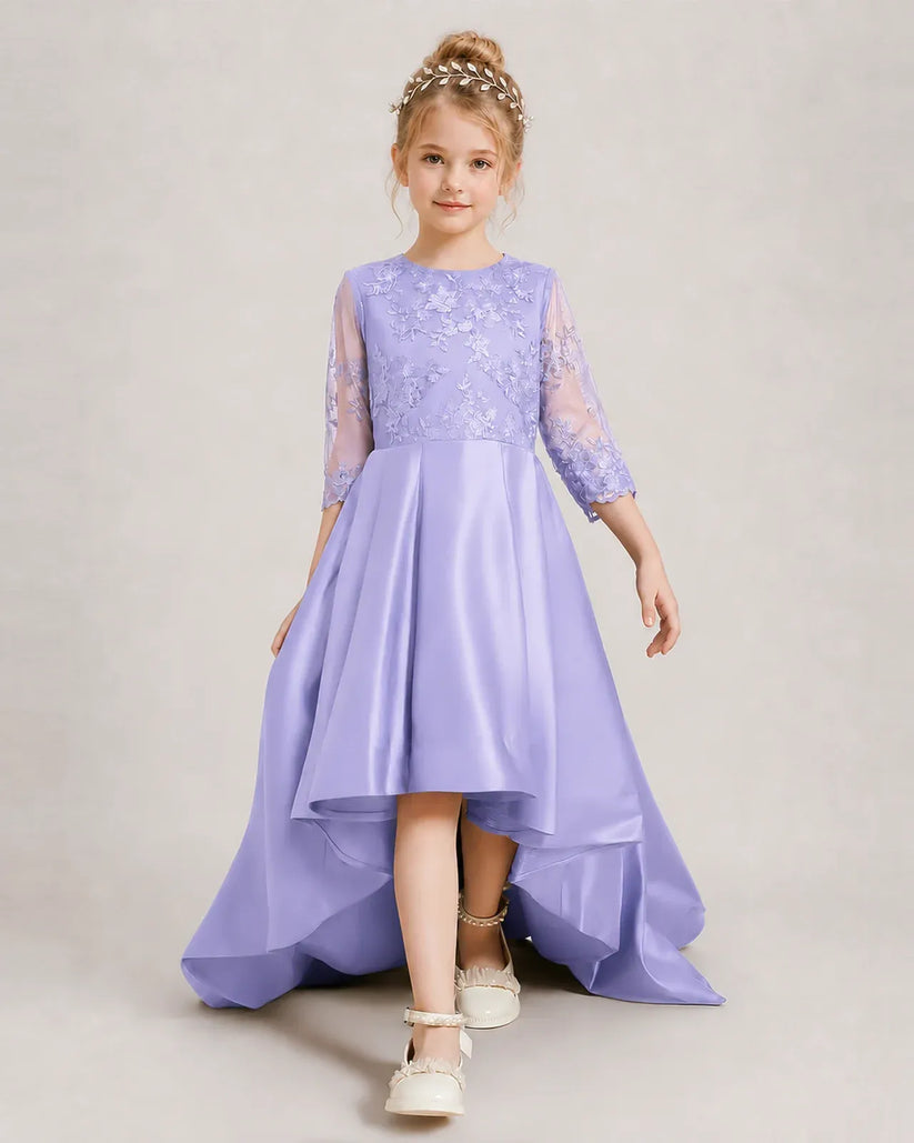Lavender Satin A-line Pageant Dress Front View