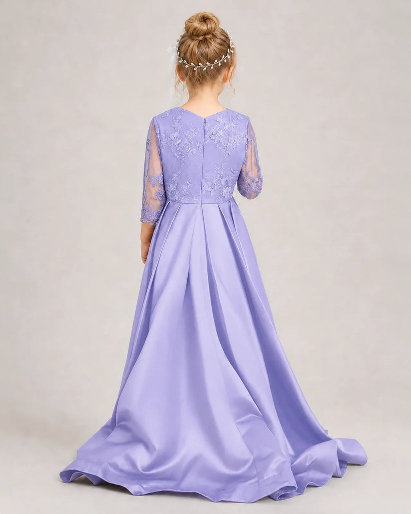 Lavender Satin A-line Pageant Dress Back View