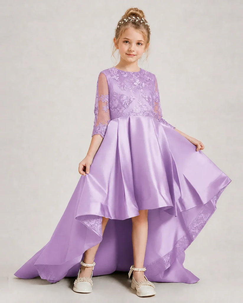 Lilac Satin A-line Pageant Dress Front View