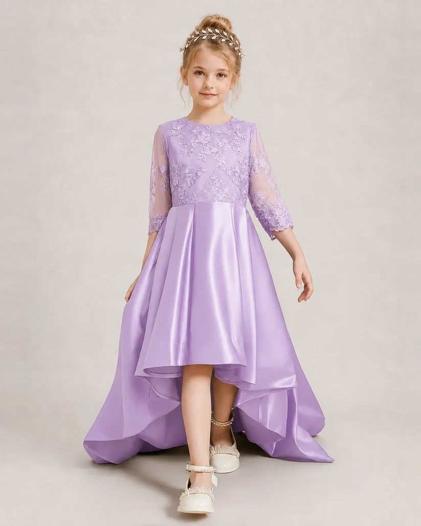 Lilac Satin A-line Pageant Dress Front View