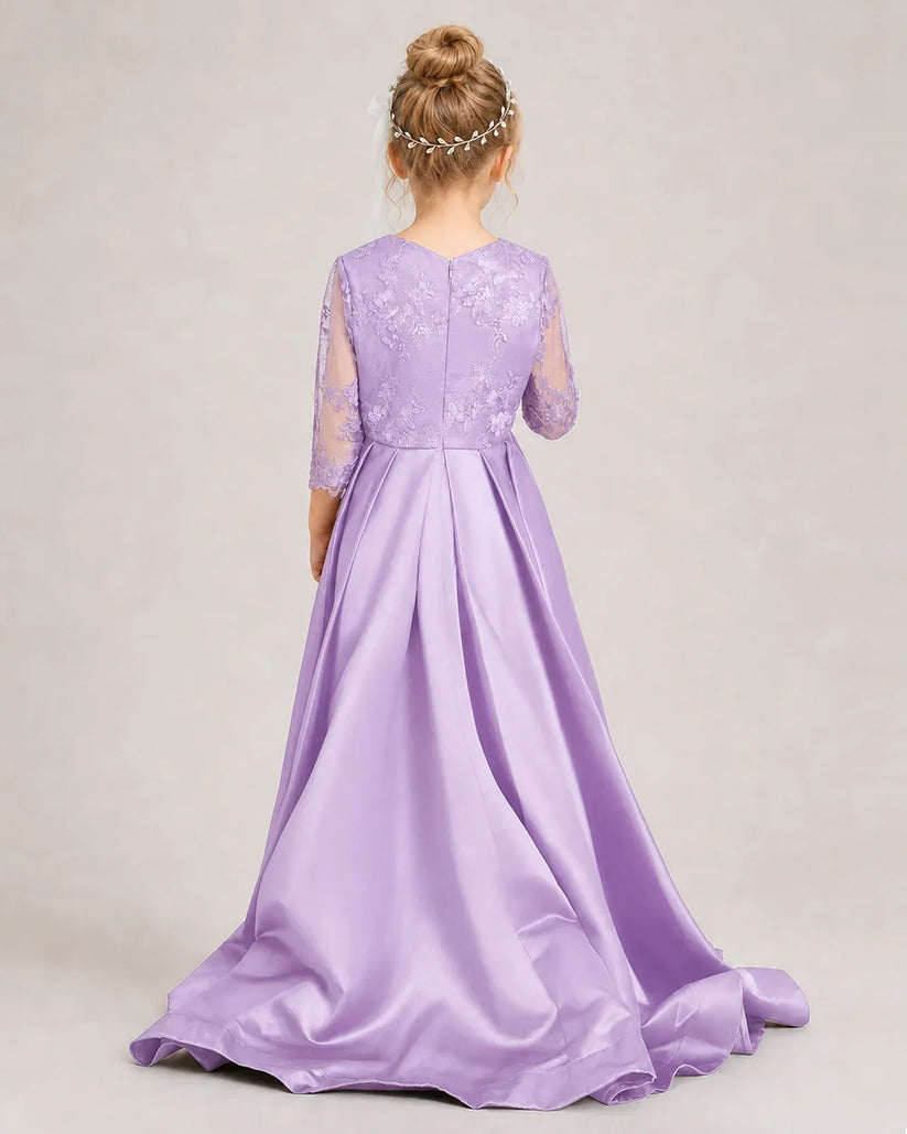 Lilac Satin A-line Pageant Dress Back View