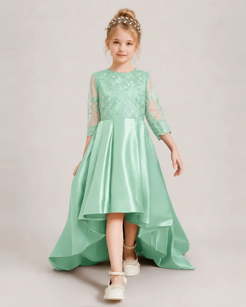 Mint Green Satin A-line Pageant Dress Front View