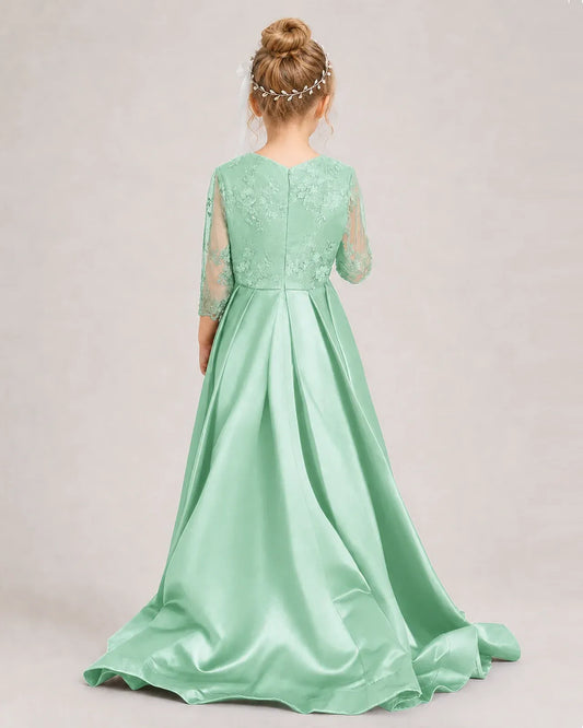 Mint Green Satin A-line Pageant Dress Back View