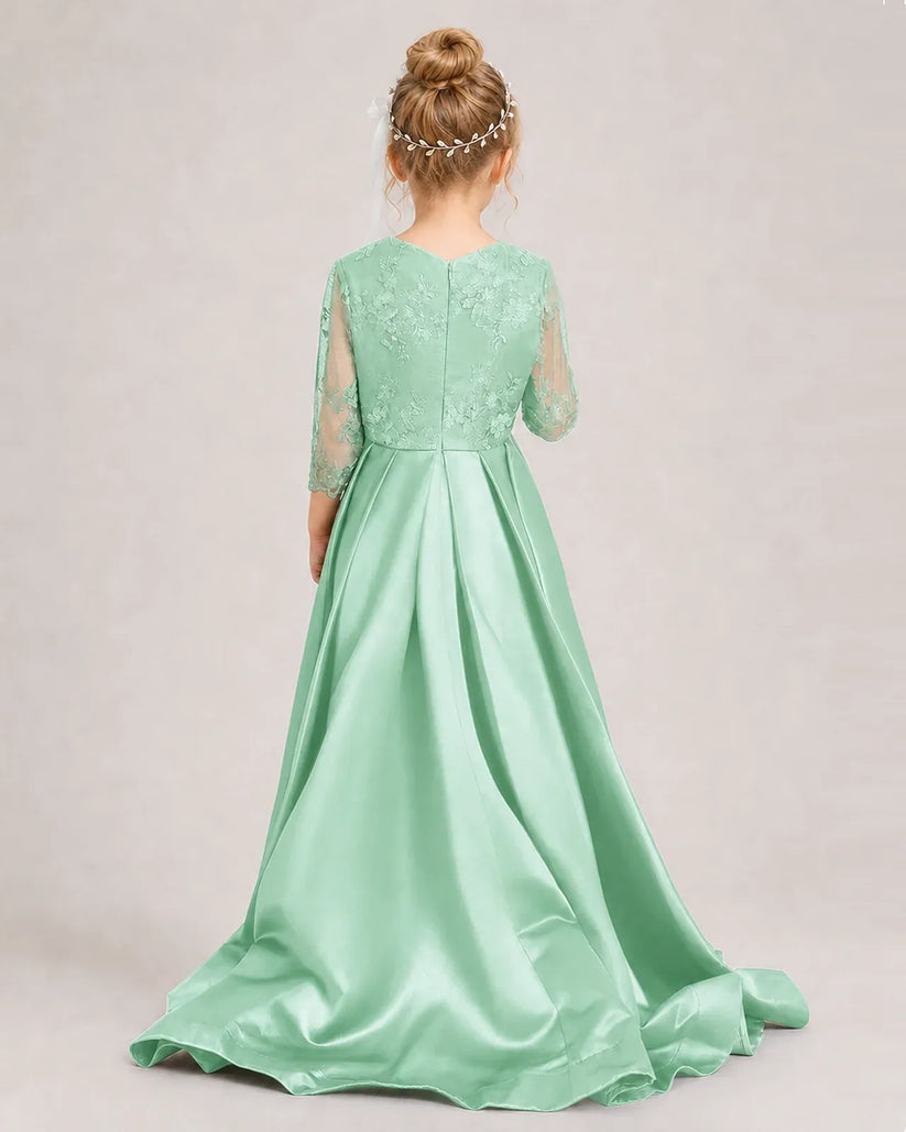 Mint Green Satin A-line Pageant Dress Back View