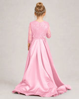Pink Satin A-line Pageant Dress Back View