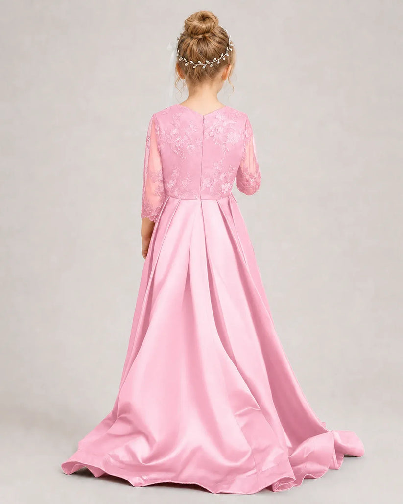 Pink Satin A-line Pageant Dress Back View