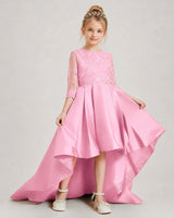 Pink Satin A-line Pageant Dress Front View