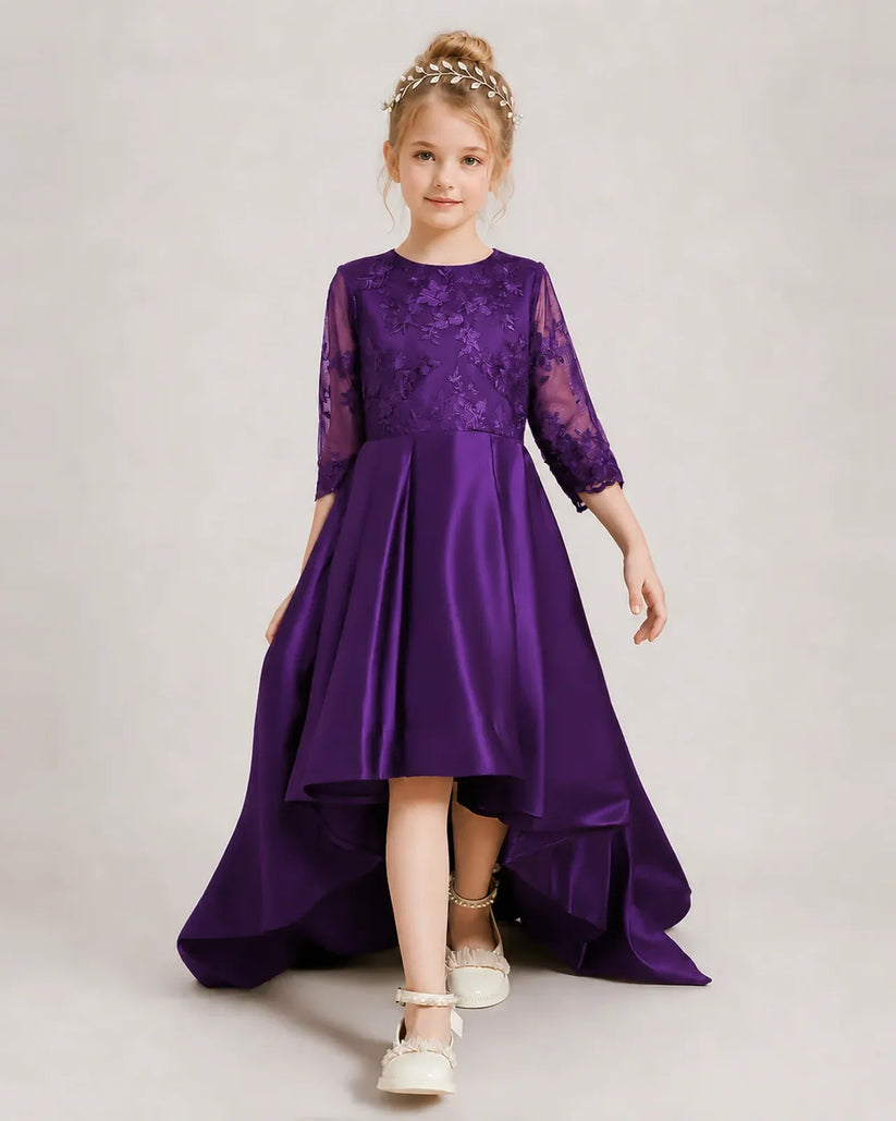 Purple Satin A-line Pageant Dress Front View