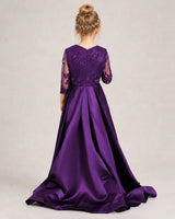 Purple Satin A-line Pageant Dress Back View