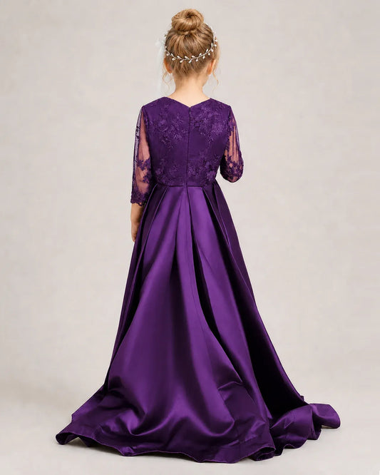 Purple Satin A-line Pageant Dress Back View
