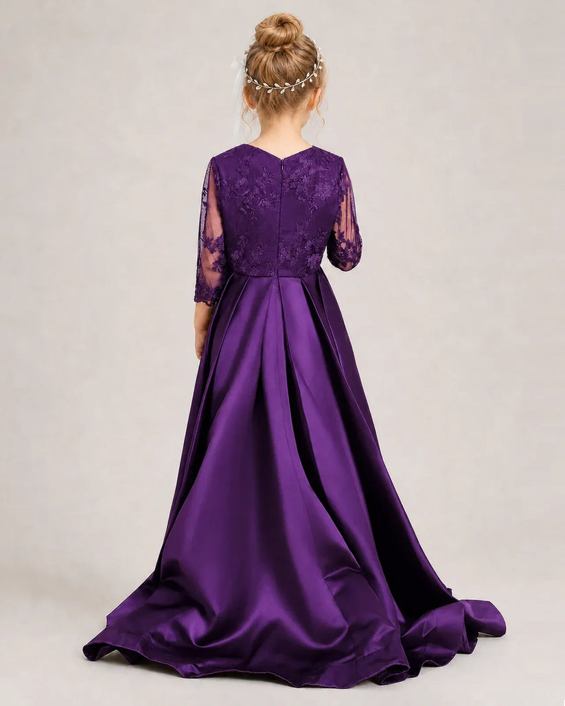 Purple Satin A-line Pageant Dress Back View