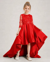 Red Satin A-line Pageant Dress Front View