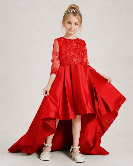 Red Satin A-line Pageant Dress Front View