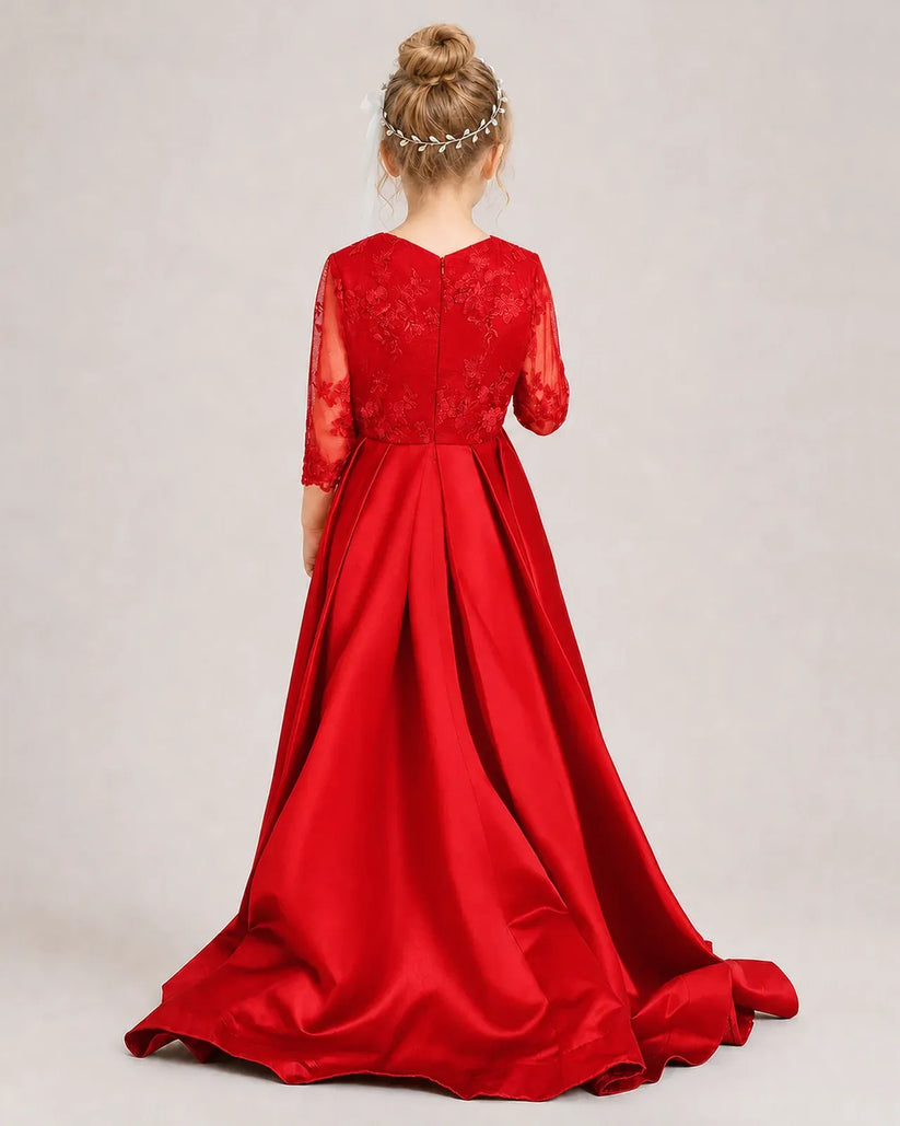 Red Satin A-line Pageant Dress Back View