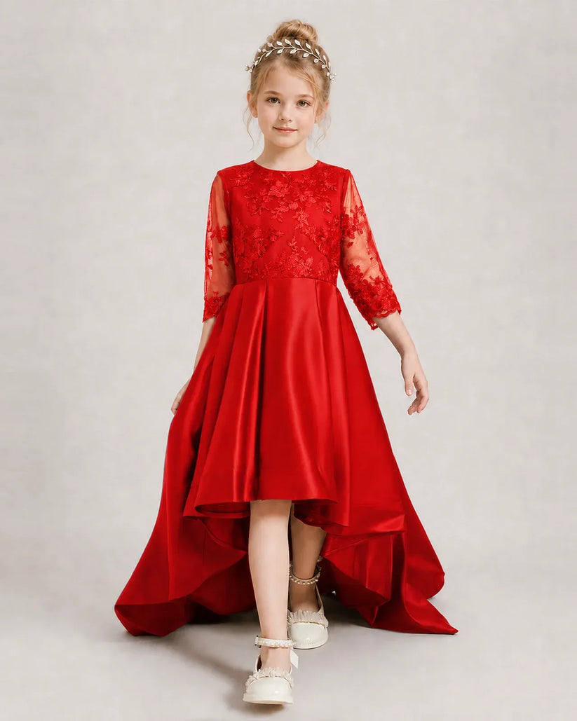 Red Satin A-line Pageant Dress Front View