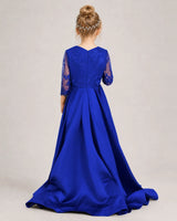 Royal Blue Satin A-line Pageant Dress Back View