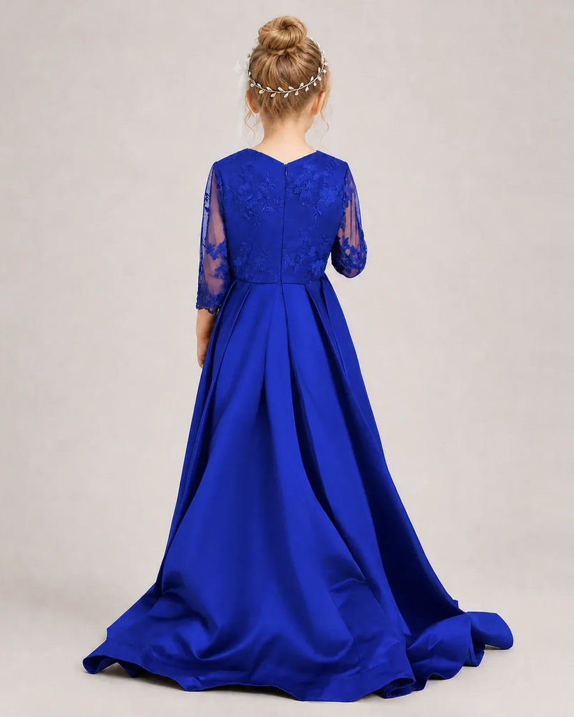 Royal Blue Satin A-line Pageant Dress Back View
