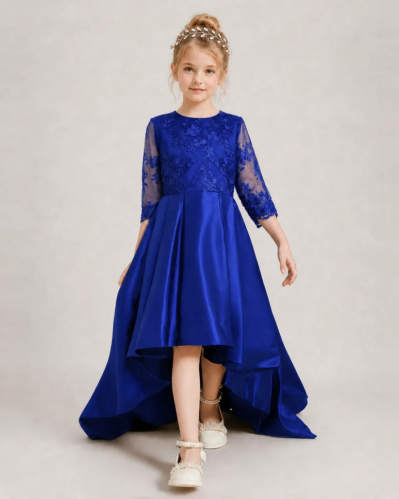 Royal Blue Satin A-line Pageant Dress Front View