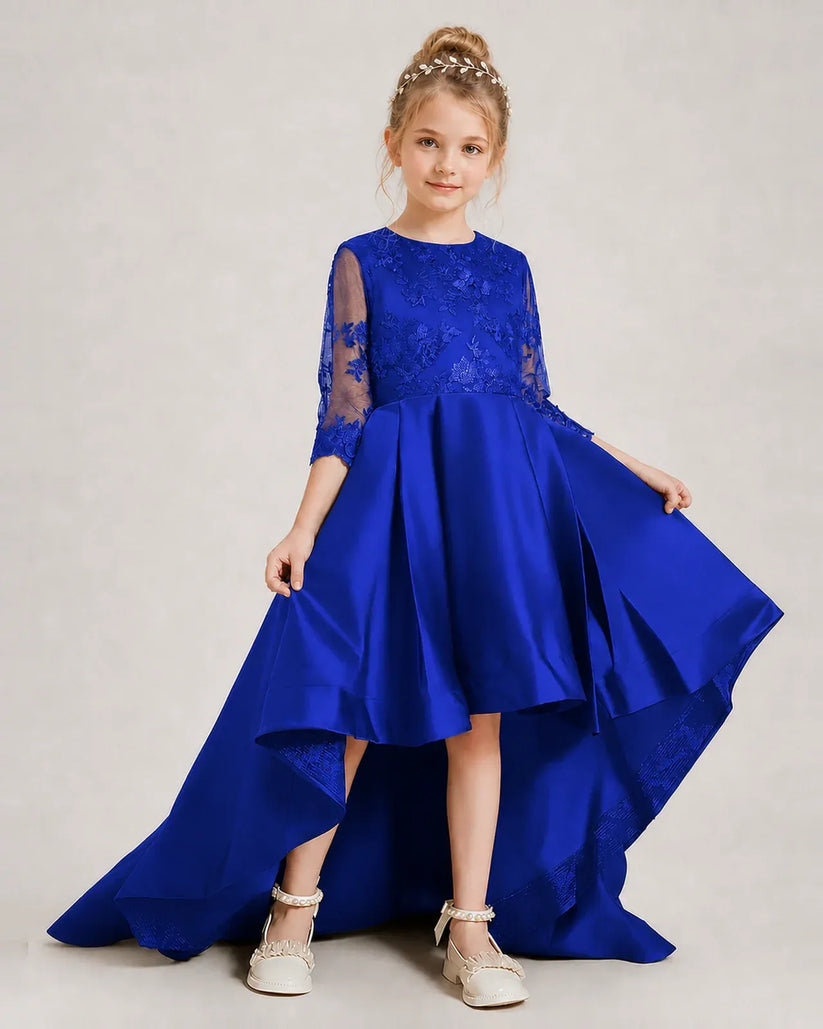 Royal Blue Satin A-line Pageant Dress Front View