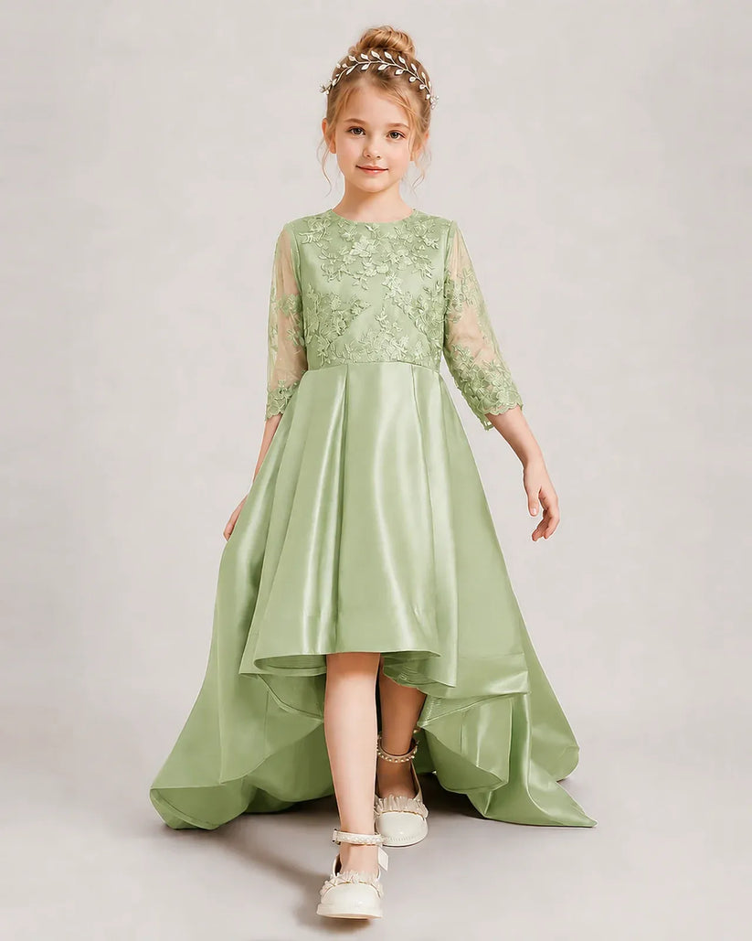 Sage Green Satin A-line Pageant Dress Front View