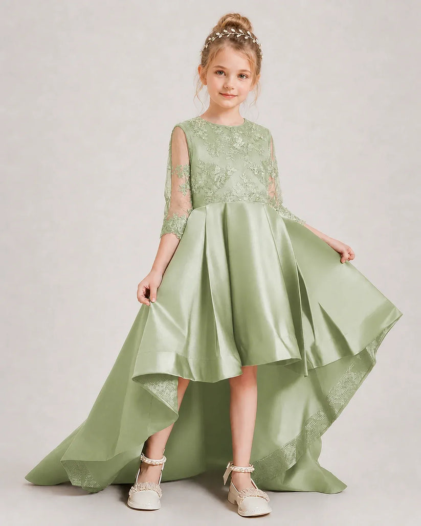 Sage Green Satin A-line Pageant Dress Front View