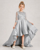 Silver Satin A-line Pageant Dress Front View
