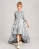 Silver Satin A-line Pageant Dress Front View