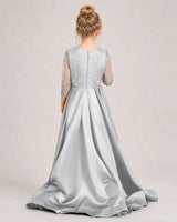 Silver Satin A-line Pageant Dress Back View