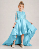 Sky Blue Satin A-line Pageant Dress Front View