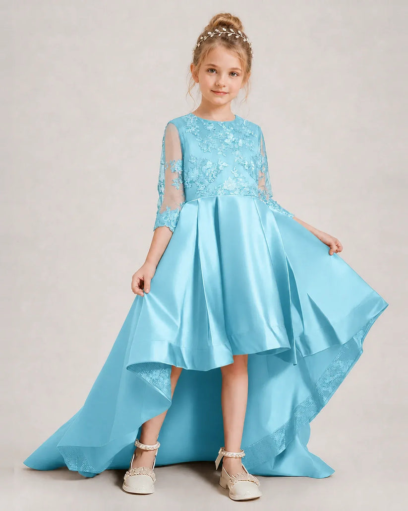 Sky Blue Satin A-line Pageant Dress Front View