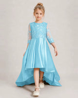 Sky Blue Satin A-line Pageant Dress Front View