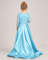 Sky Blue Satin A-line Pageant Dress Back View