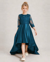Teal Satin A-line Pageant Dress Front View