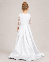 White Satin A-line Pageant Dress Back View