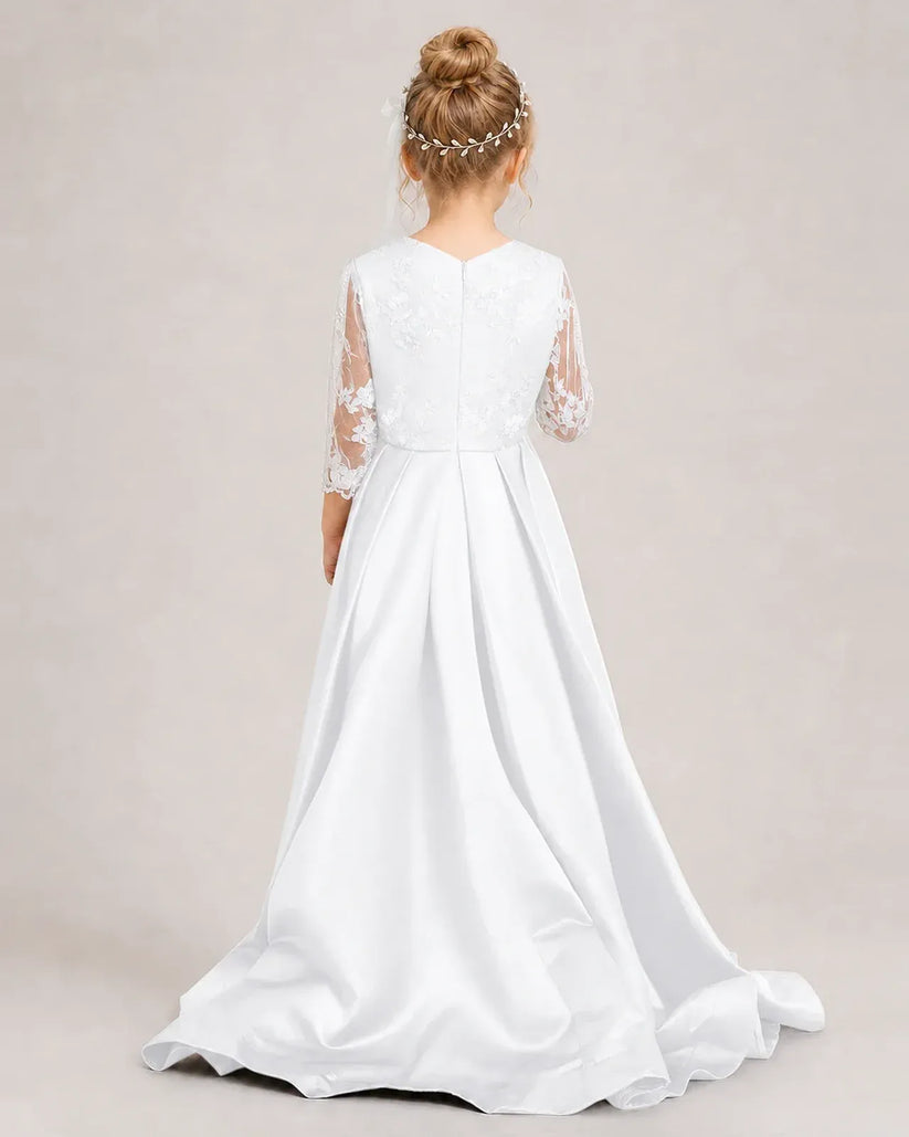 White Satin A-line Pageant Dress Back View