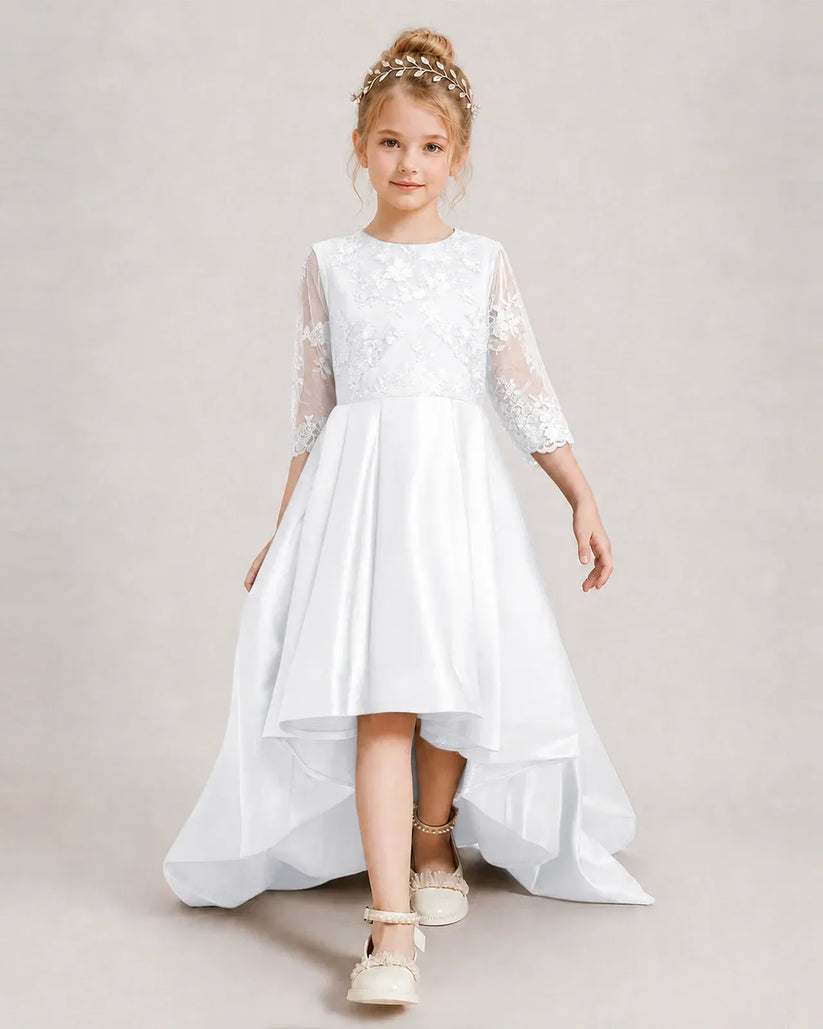 White Satin A-line Pageant Dress Front View