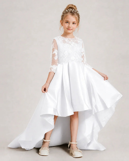 White Lace A-line Pageant Dress Front View