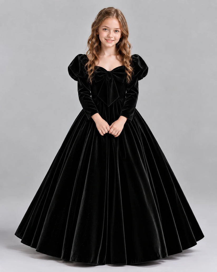 Black Ball Gown Girls Formal Dresses Front