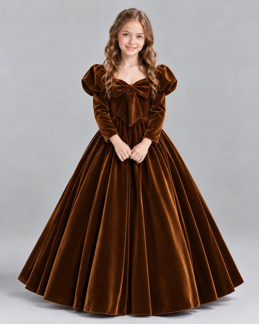 Chocolate Ball Gown Girls Formal Dresses Front