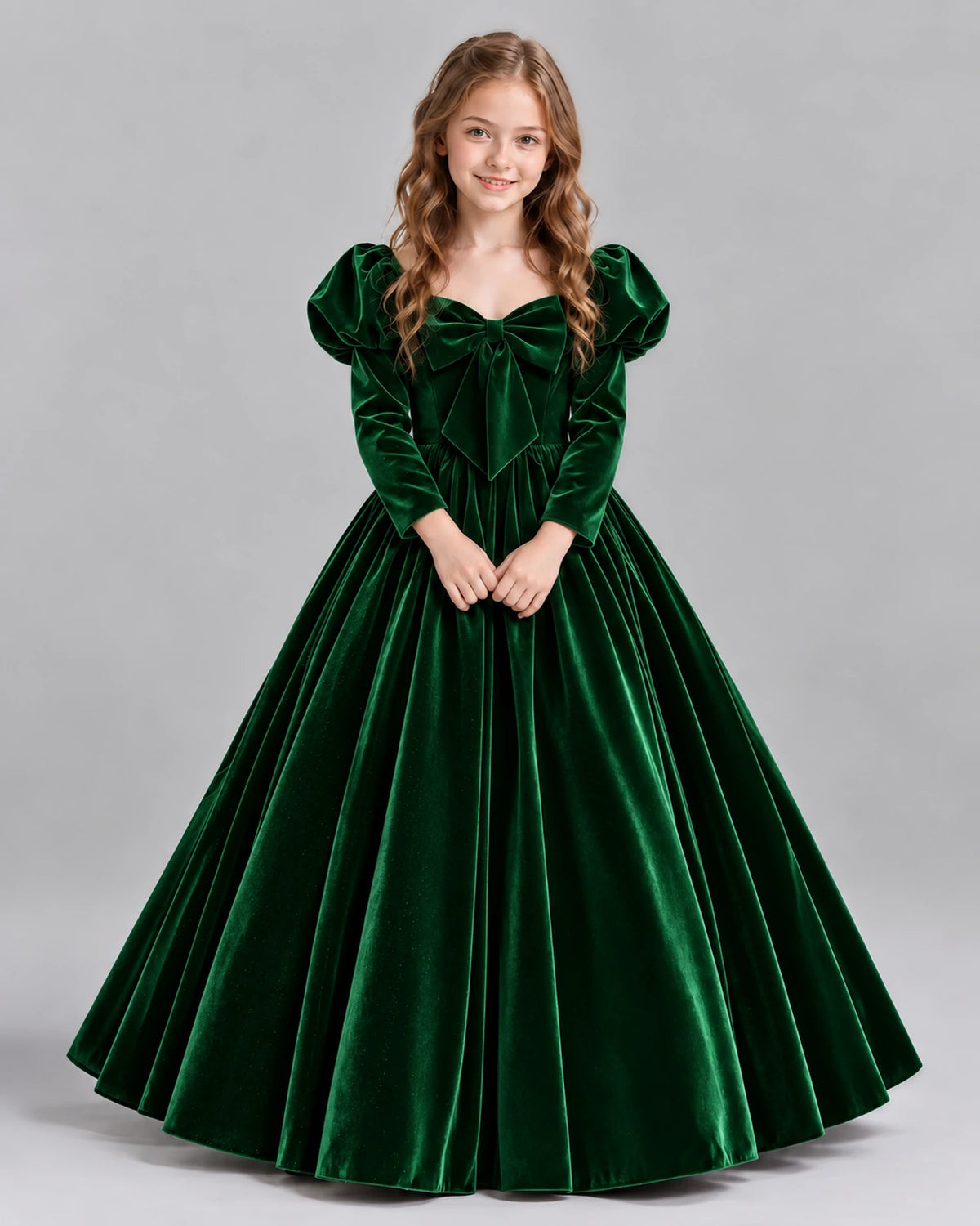 Dark Green Ball Gown Girls Formal Dresses Front