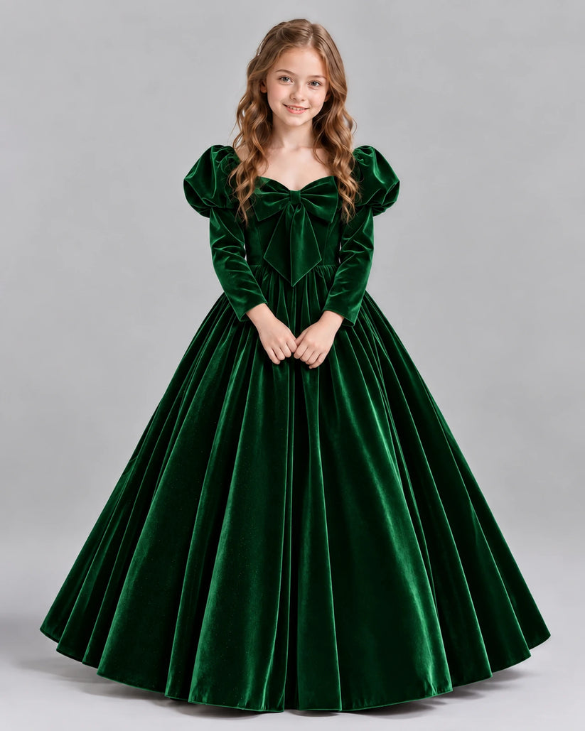 Dark Green Ball Gown Girls Formal Dresses Front