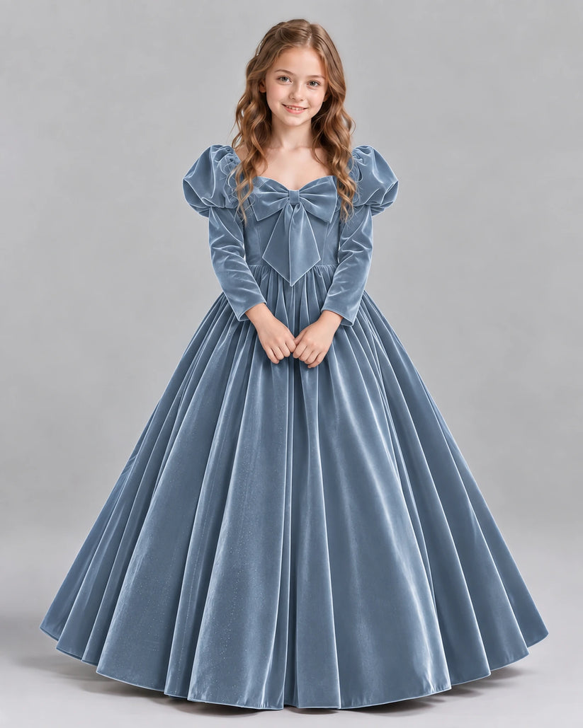 Dusty Blue Ball Gown Girls Formal Dresses Front
