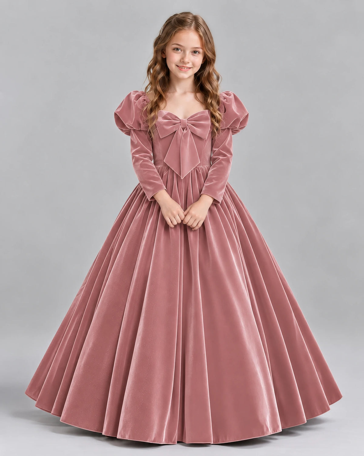 Dusty Rose Ball Gown Girls Formal Dresses Front