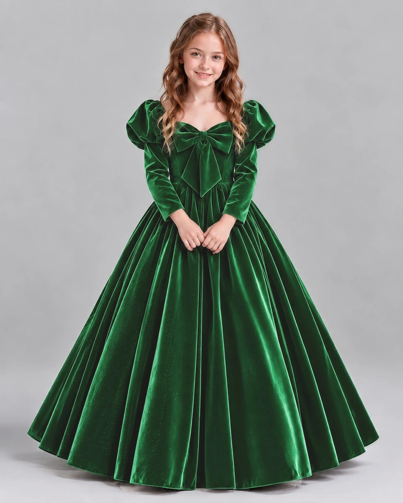 Emerald Green Ball Gown Girls Formal Dresses Front