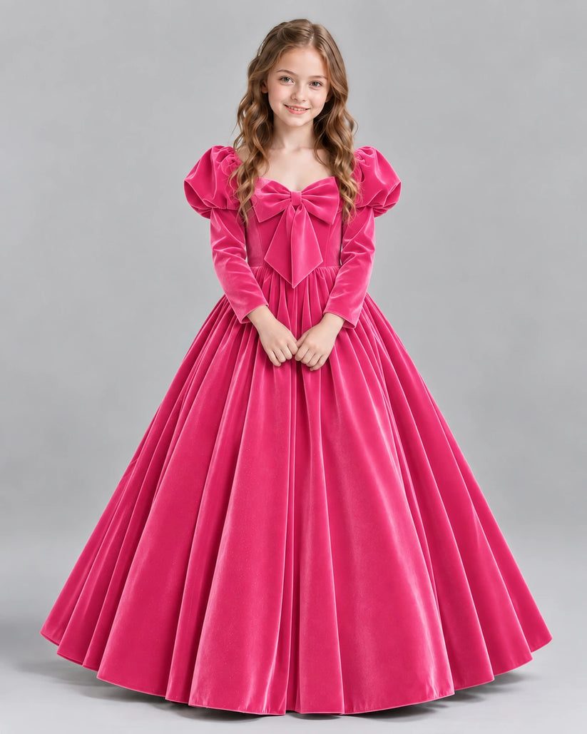 Hot Pink Ball Gown Girls Formal Dresses Front