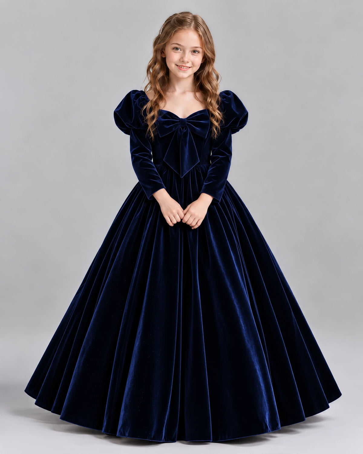Navy Blue Ball Gown Girls Formal Dresses Front