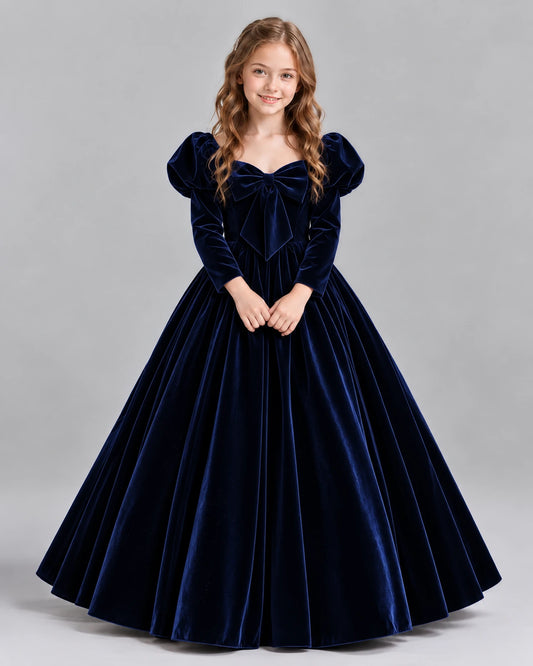 Navy Blue Ball Gown Girls Formal Dresses Front