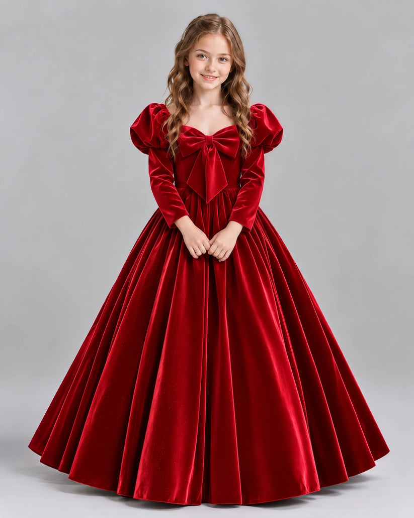 Red Ball Gown Girls Formal Dresses Front